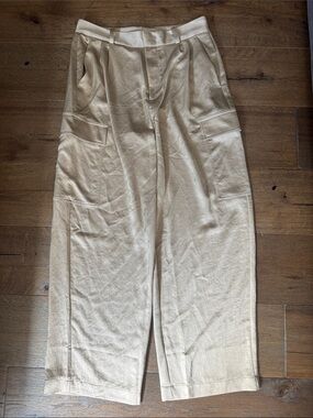 Relaxed Cargo Satin Pants in Khaki